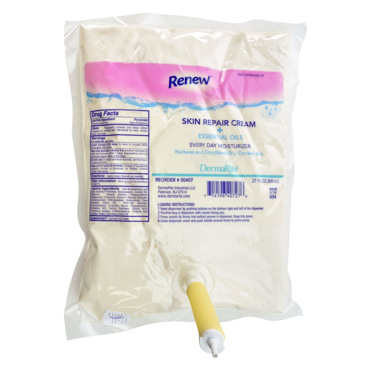 Skin Protectant Renew™ Skin Repair 800 mL Dispenser Refill Bag Scented Cream - 00407BB