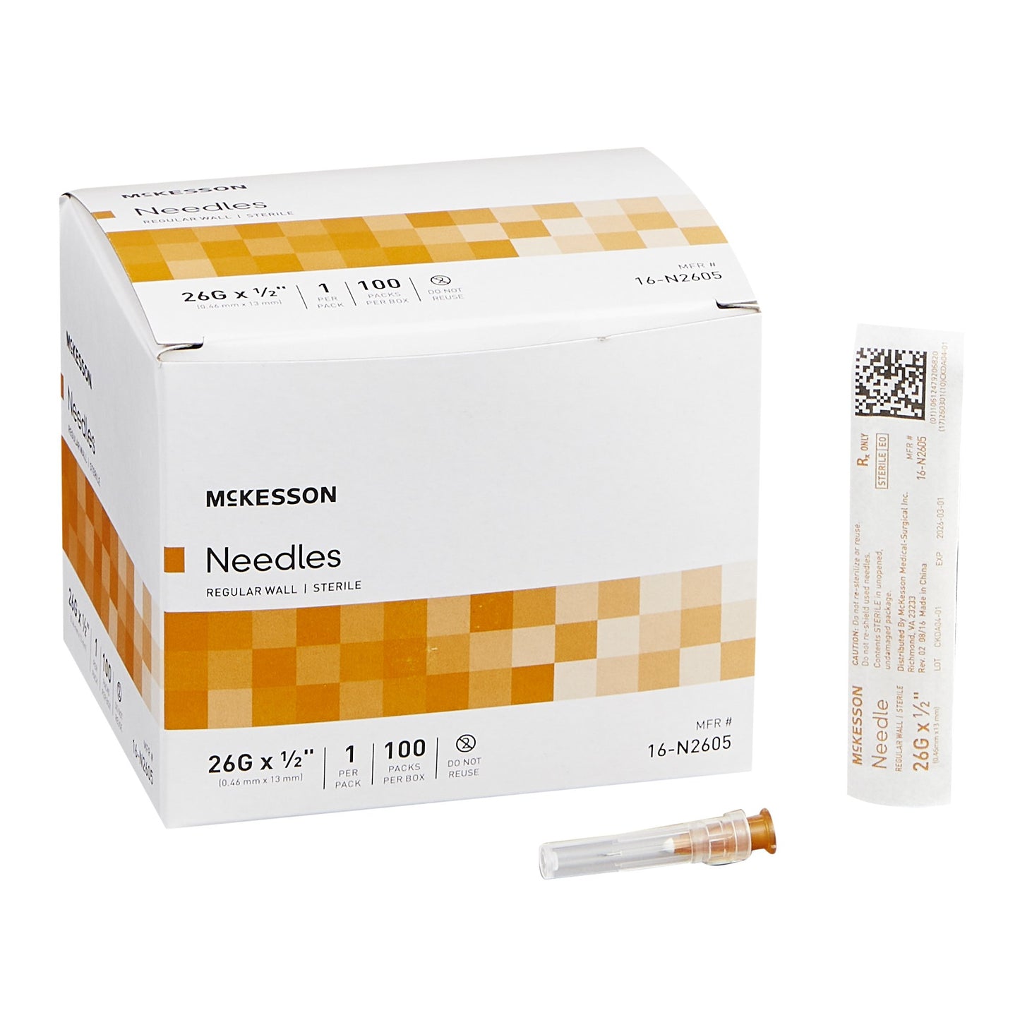 Hypodermic Needle McKesson 1/2 Inch Length 26 Gauge Regular Wall Without Safety - 16-N2605