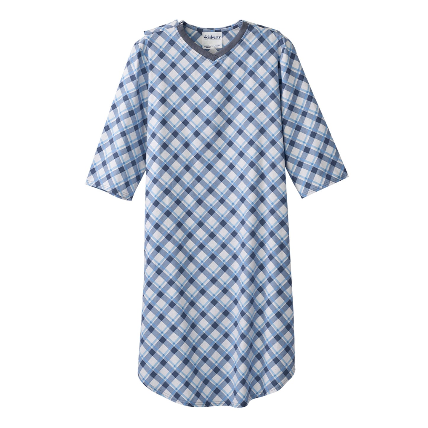 Patient Exam Gown Silverts® Small Diagonal Blue Plaid Reusable - SV50120_DIOP_S