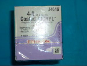 Absorbable Suture with Needle Coated Vicryl™ Polyglactin 910 P-3 3/8 Circle Precision Reverse Cutting Needle Size 4-0 Braided - J464G