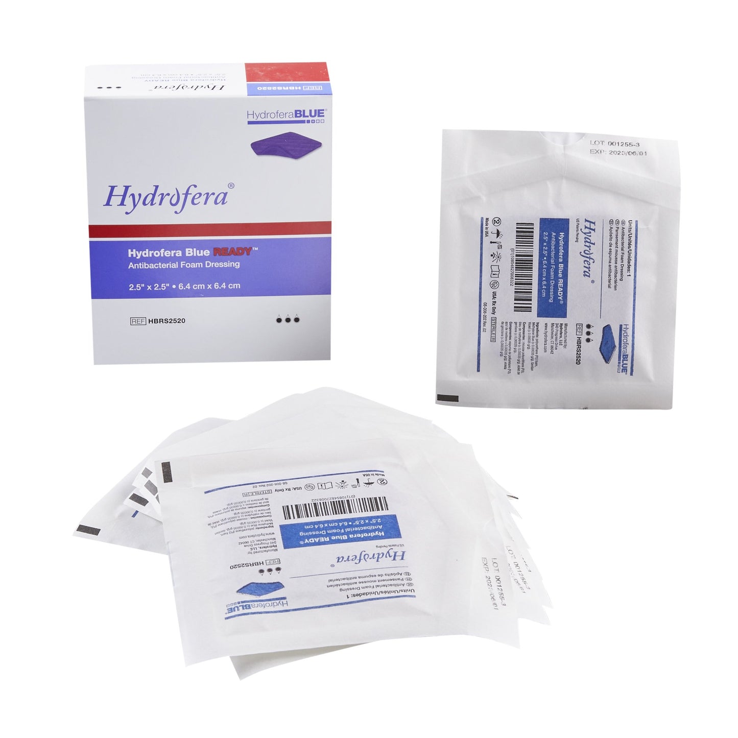 Antibacterial Foam Dressing Hydrofera BLUE® READY 2-1/2 X 2-1/2 Inch Without Border Without Film Backing Nonadhesive Square Sterile - HBRS2520