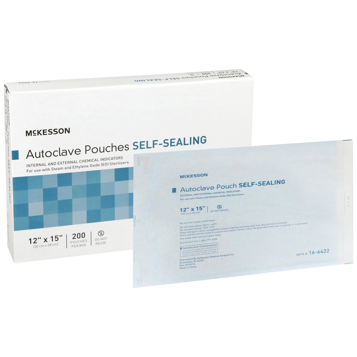 Sterilization Pouch McKesson Ethylene Oxide (EO) Gas / Steam 12 X 15 Inch Transparent Blue / White Self Seal Paper / Film - 16-6422