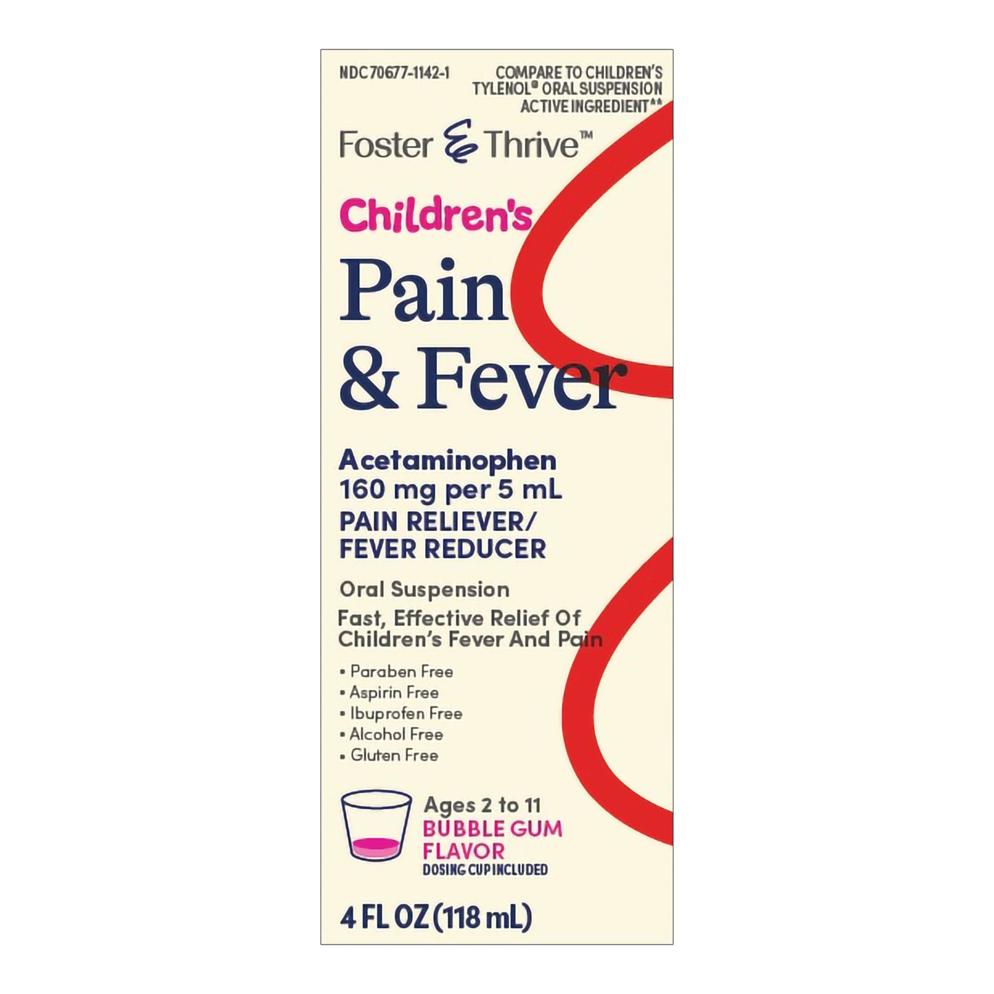 Foster & Thrive™ Children's Pain & Fever Acetaminophen Oral Suspension Bubblegum 70677114201