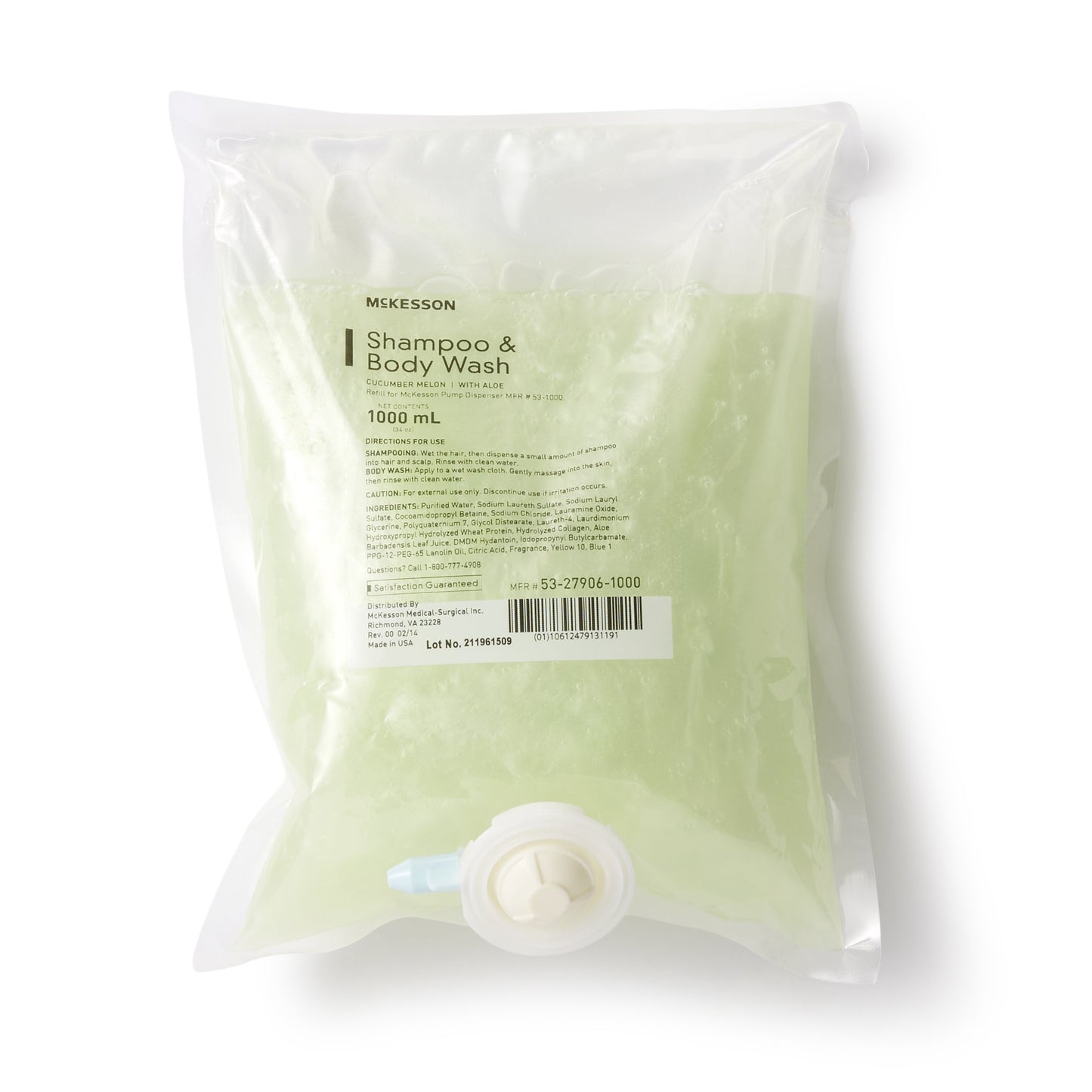 Shampoo and Body Wash McKesson 1,000 mL Dispenser Refill Bag Cucumber Melon Scent - 53-27906-1000