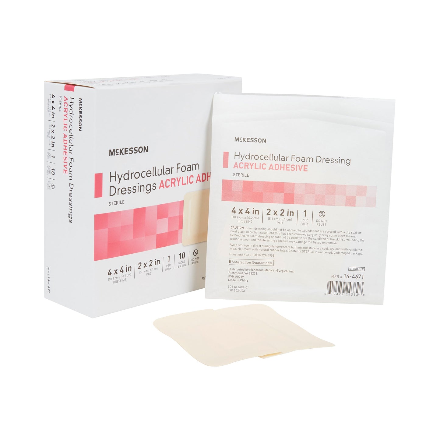 Foam Dressing McKesson 4 X 4 Inch With Border Film Backing Acrylic Adhesive Square Sterile - 16-4671
