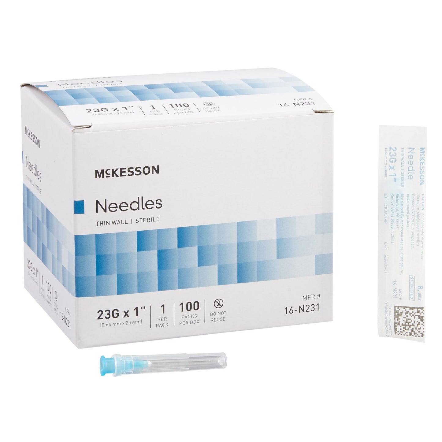 Hypodermic Needle McKesson 1 Inch Length 23 Gauge Thin Wall Without Safety - 16-N231