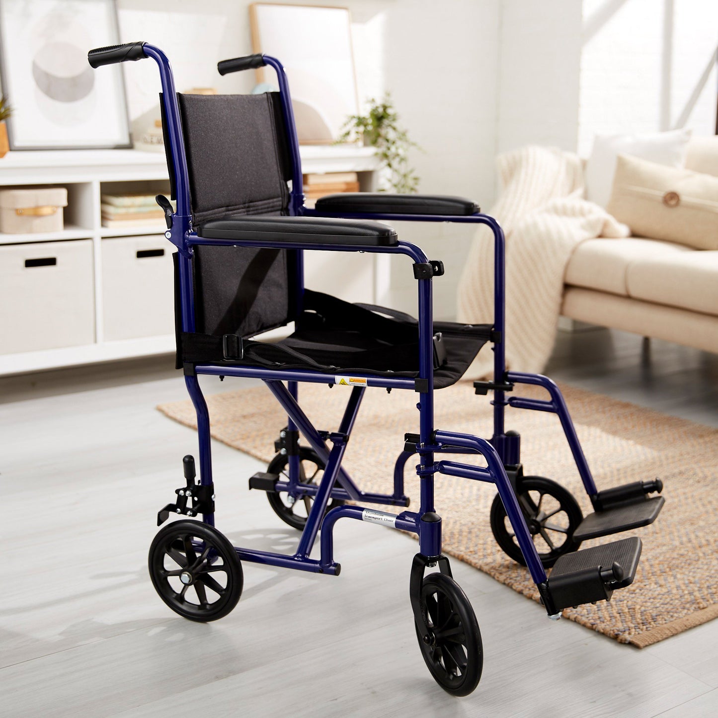 McKesson Lightweight Transport Chair, Black with Blue Finish 146-ATC19-BL