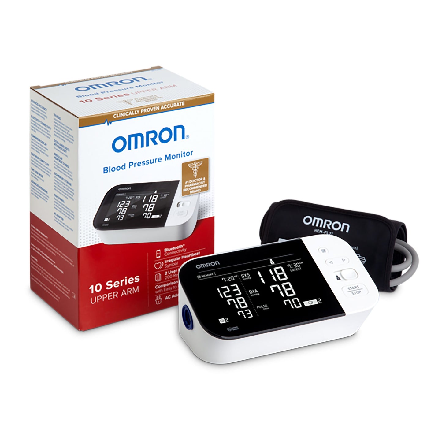Home Automatic Digital Blood Pressure Monitor Omron 10 Series® Wide Range Cloth Fabric Cuff 23 - 43 cm Desk Model - BP7450