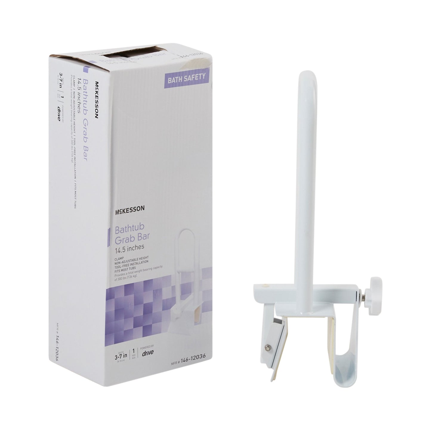 Bathtub Grab Bar McKesson White Steel - 146-12036
