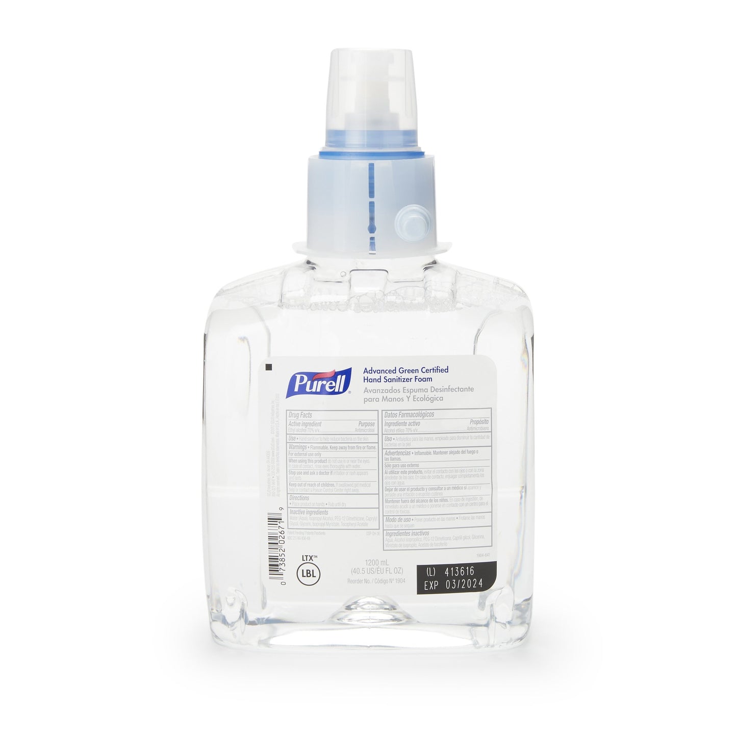 Hand Sanitizer Purell® Advanced Green Certified 1,200 mL Ethyl Alcohol Foaming Dispenser Refill Bottle - 1904-02