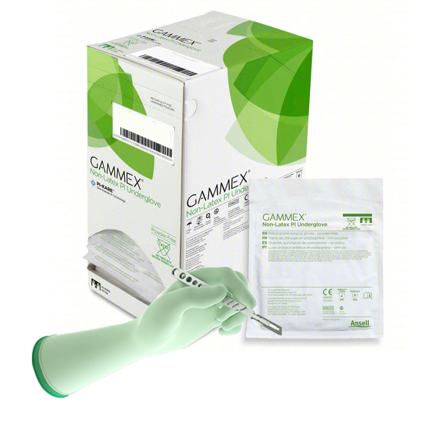 Surgical Underglove GAMMEX® Non-Latex PI Underglove Size 7 Sterile Polyisoprene Standard Cuff Length Micro-Textured Green Chemo Tested - 20687270