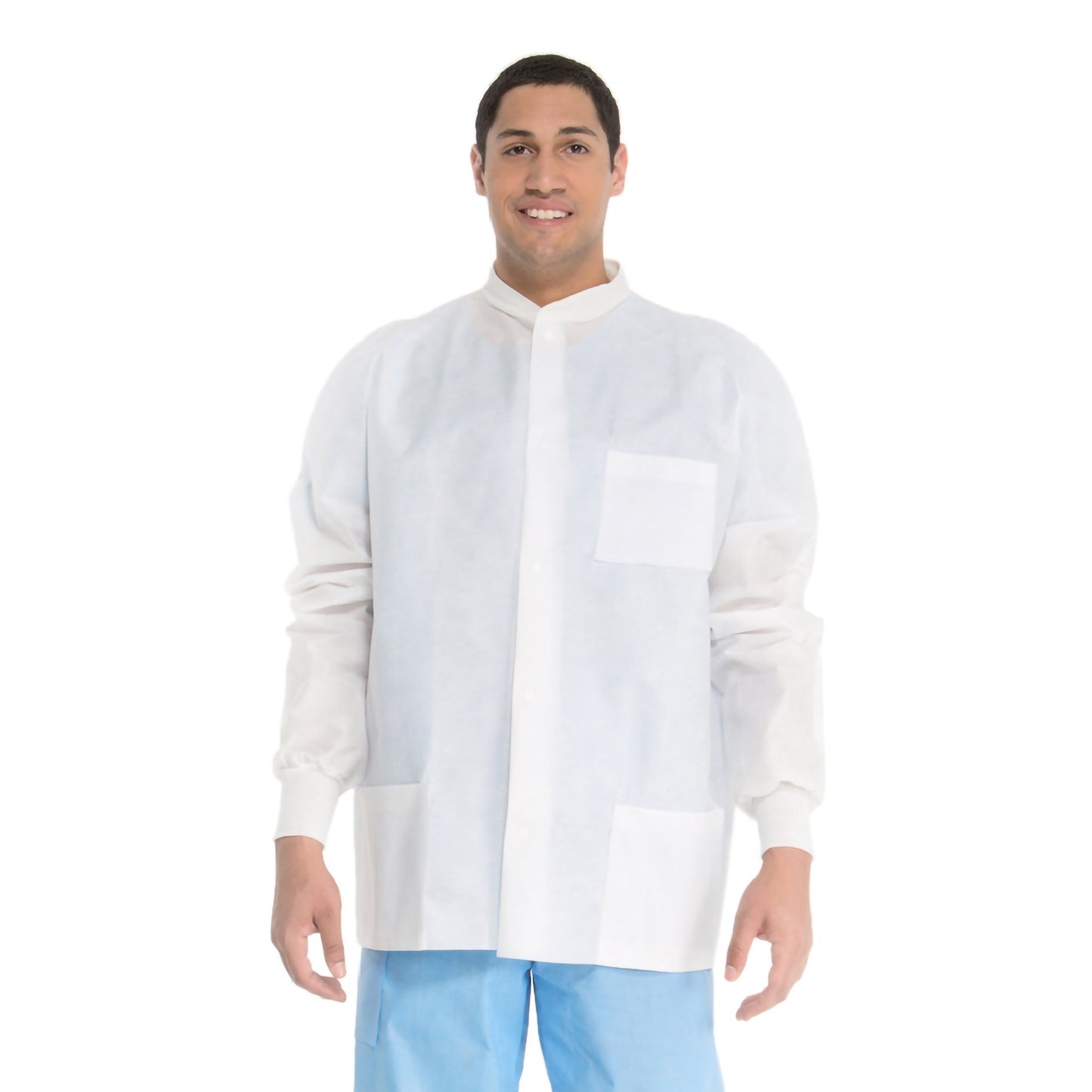 Lab Jacket White Large Hip Length 3-Layer SMS Disposable - 10072