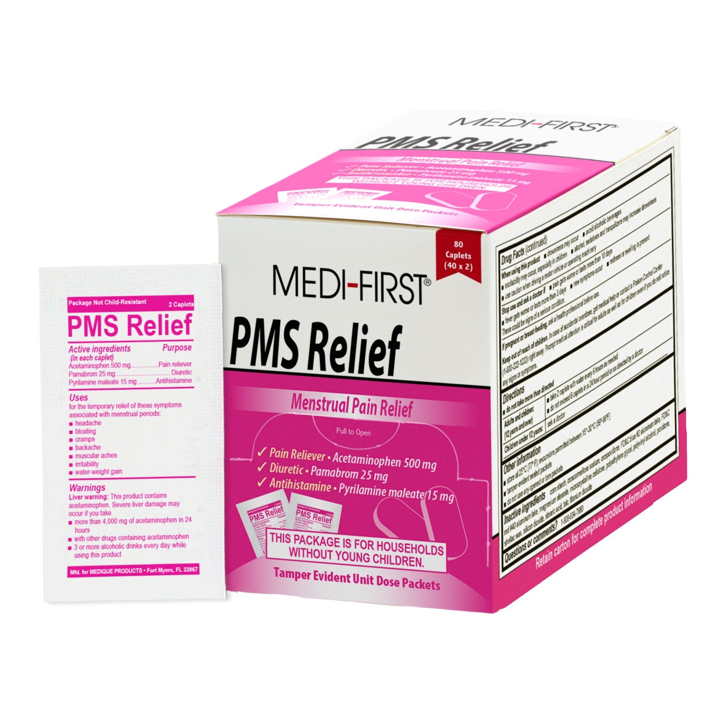 Medique Products Medi-First PMS Relief Acetaminophen / Pamabrom / Pyrilamine maleate Pain Relief 82380, Box of 80