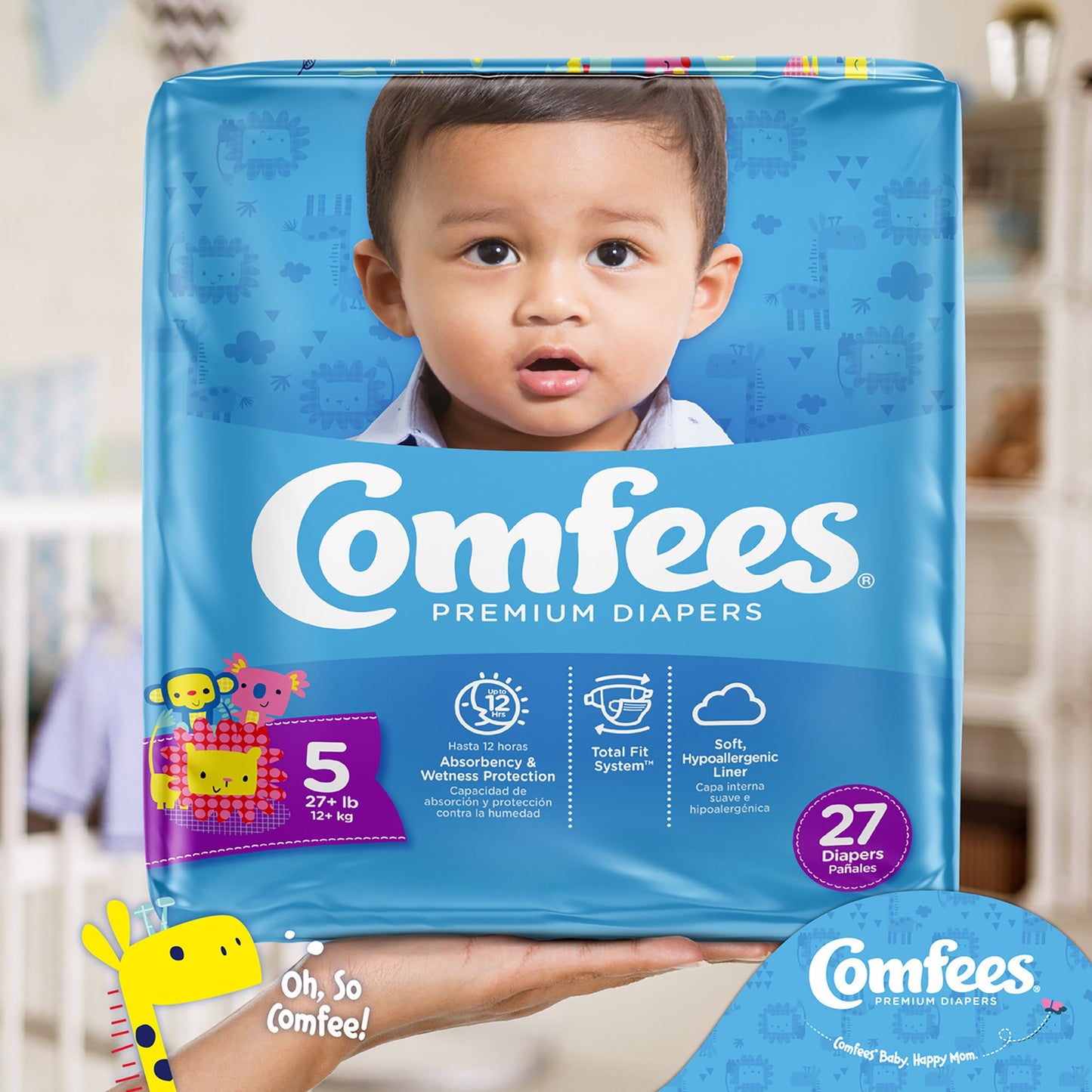 Attends Comfees Premium Baby Diapers, Unisex, Tab Closure, Size 5 CMF-5
