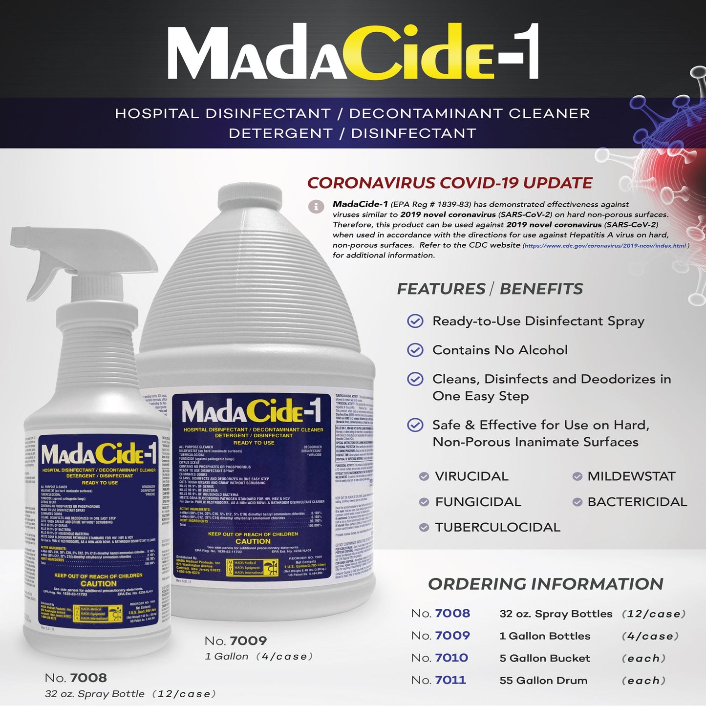 MadaCide-1® Surface Disinfectant Cleaner, 1 gal 7009