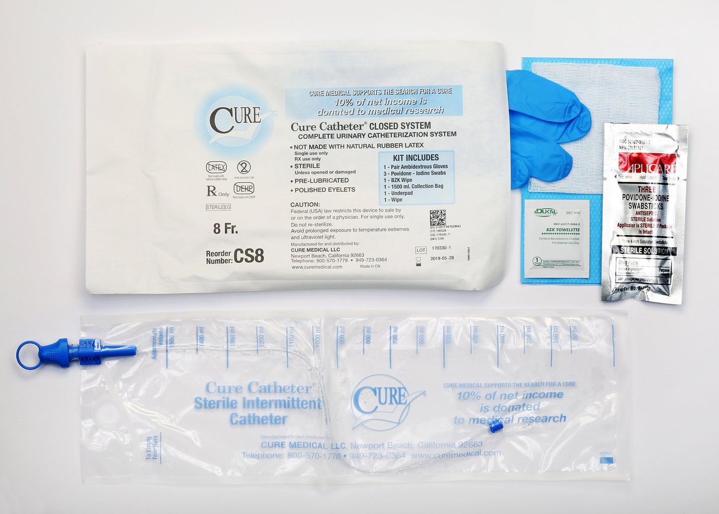 Cure Medical Cure Catheter Intermittent Catheter Kit CS8, Case of 100