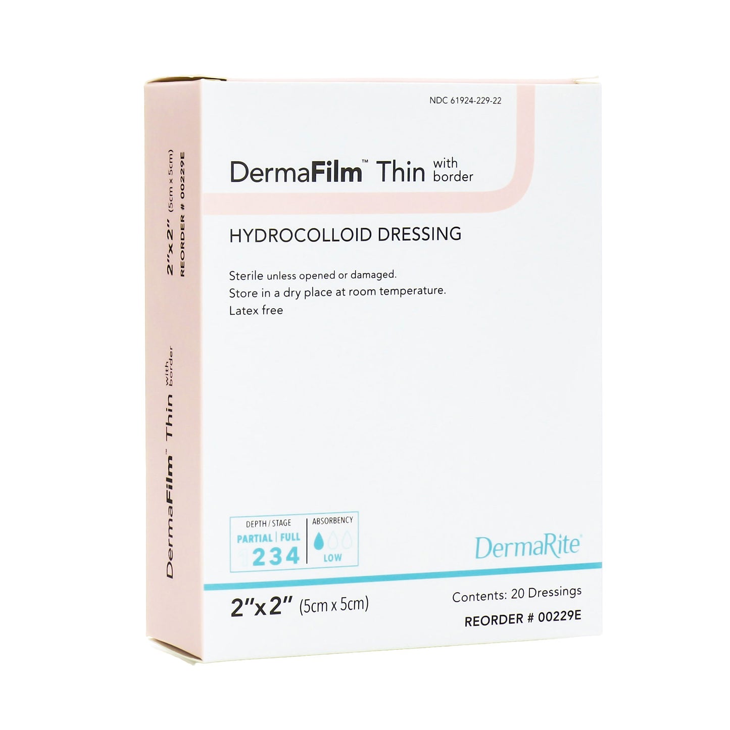 DermaRite Industries DermaFilm Hydrocolloid Dressing, 2 x 2 Inch 00229E, 1 Each
