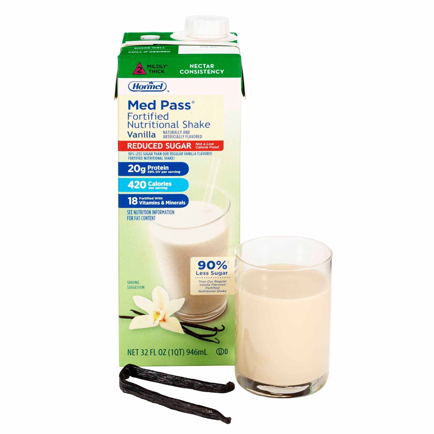 Med Pass® Reduced Sugar Vanilla Fortified Nutritional Shake, 32-ounce carton 22649