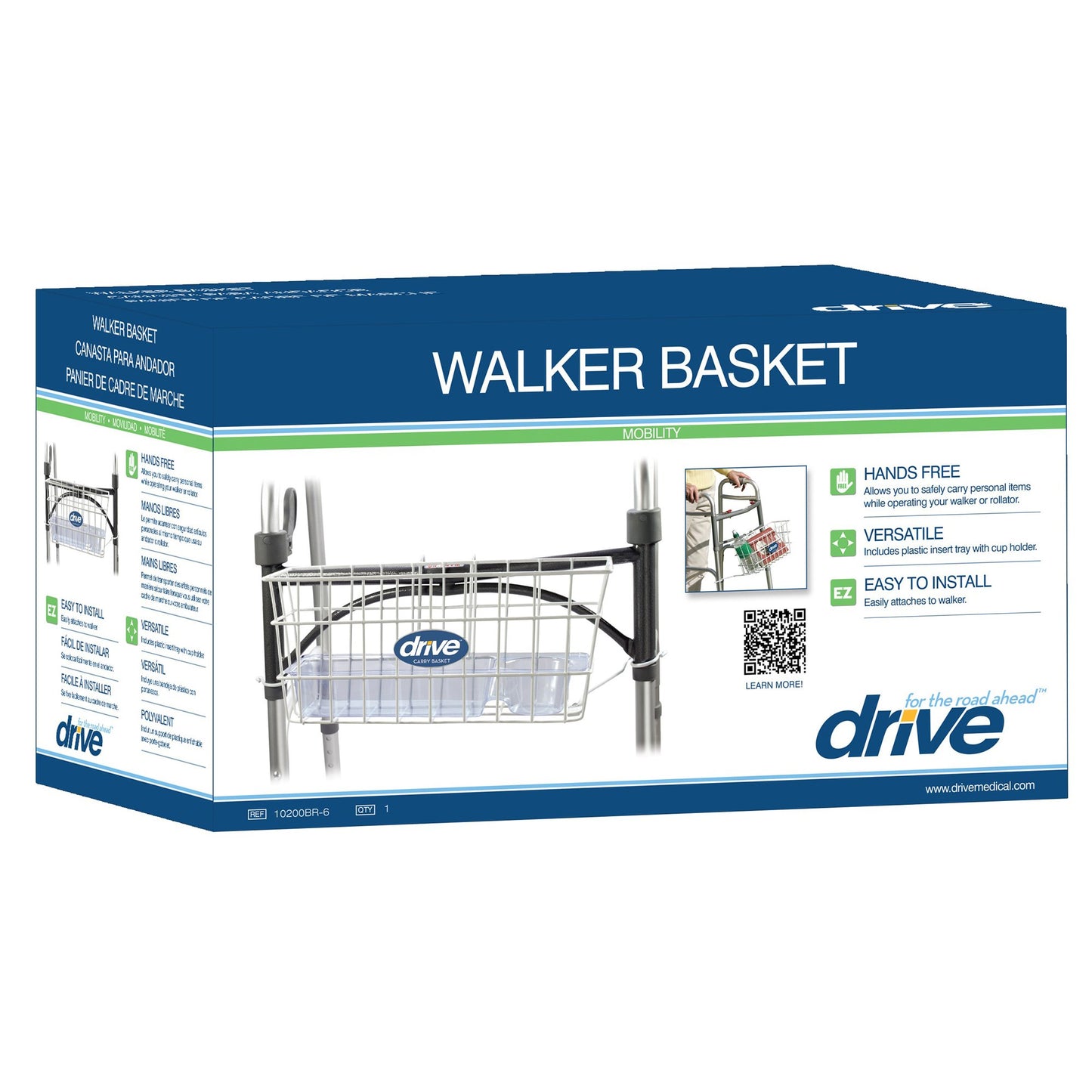 Drive Medical drive Walker Basket, Aluminum, Plastic Insert Included 10200B, 1 Each