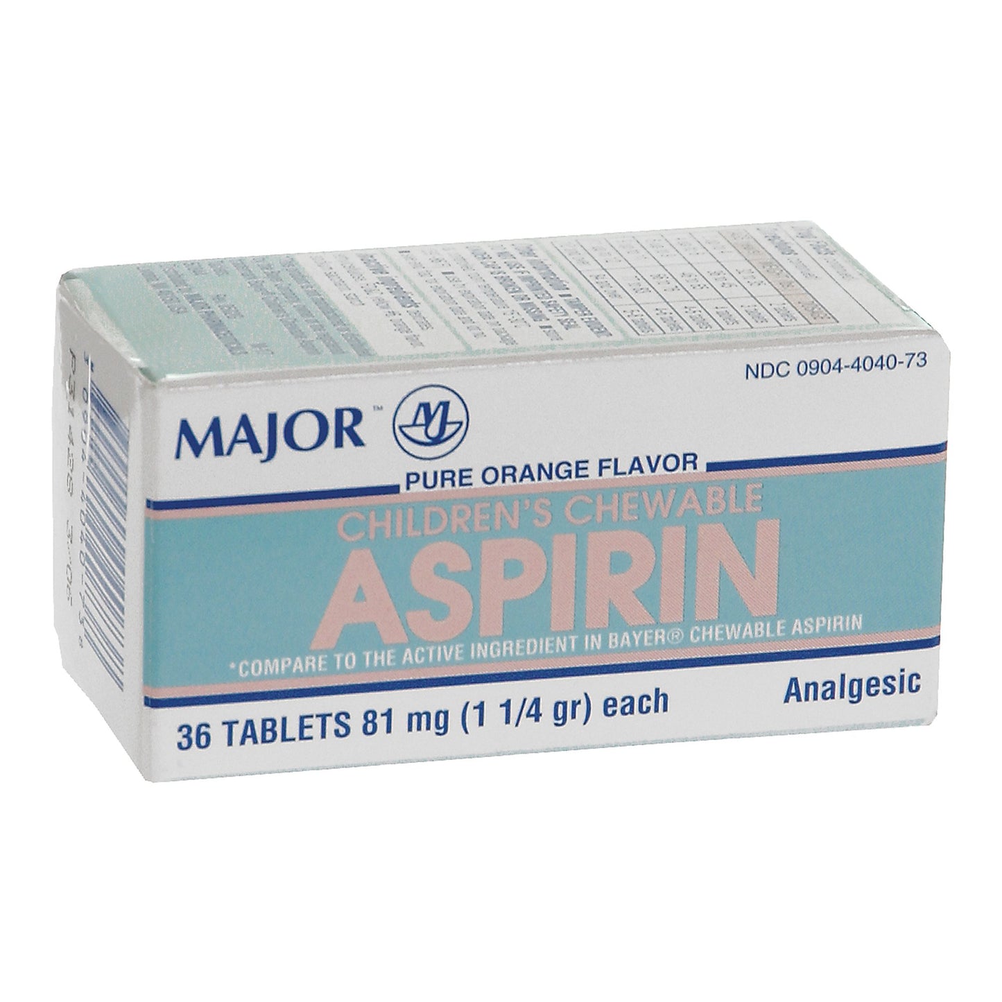 Children's Pain Relief Major® 81 mg Strength Aspirin Chewable Tablet 36 per Box 00536100836