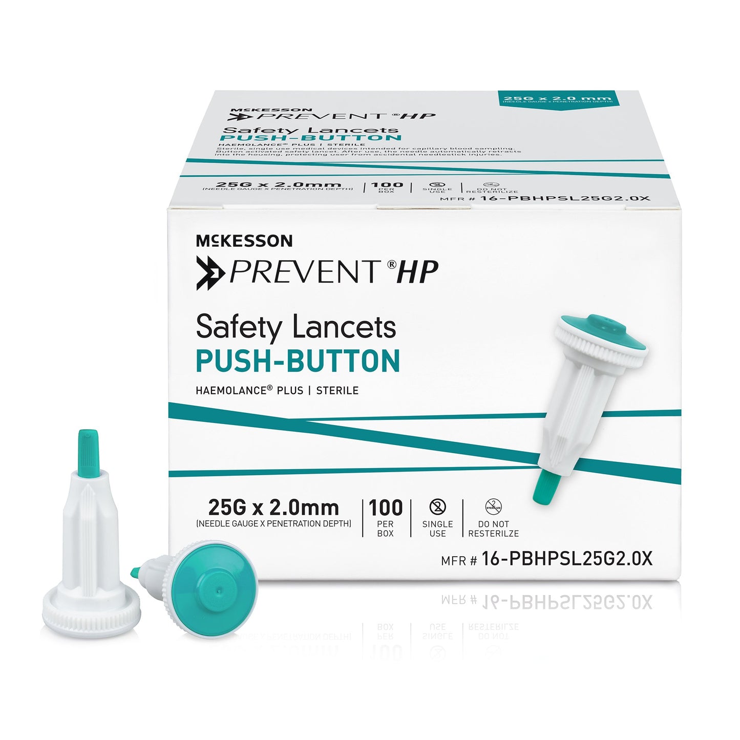 Safety Lancet McKesson Prevent® HP 25 Gauge Retractable Push Button Activation Finger - 16-PBHPSL25G2.0X