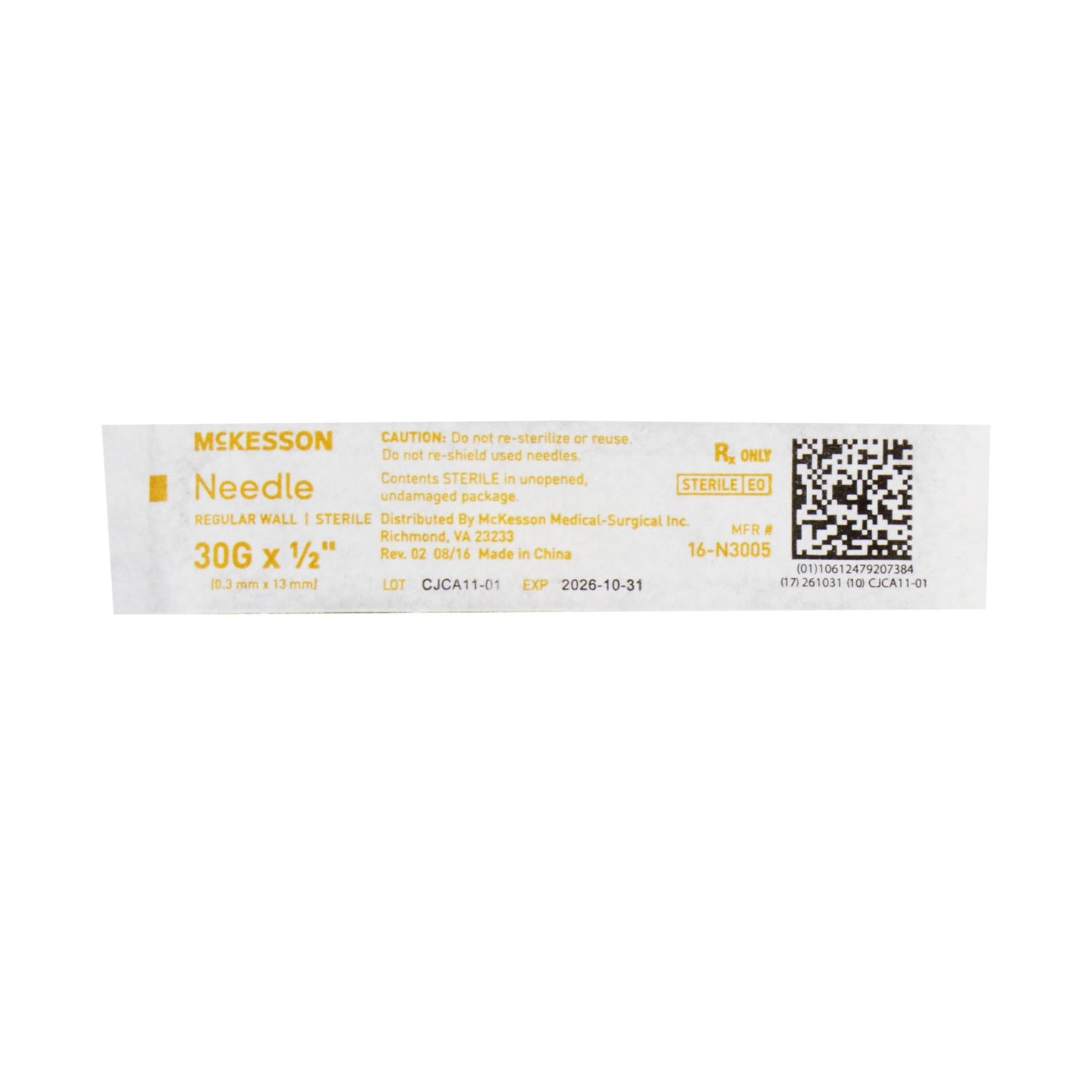 Hypodermic Needle McKesson 1/2 Inch Length 30 Gauge Regular Wall Without Safety - 16-N3005