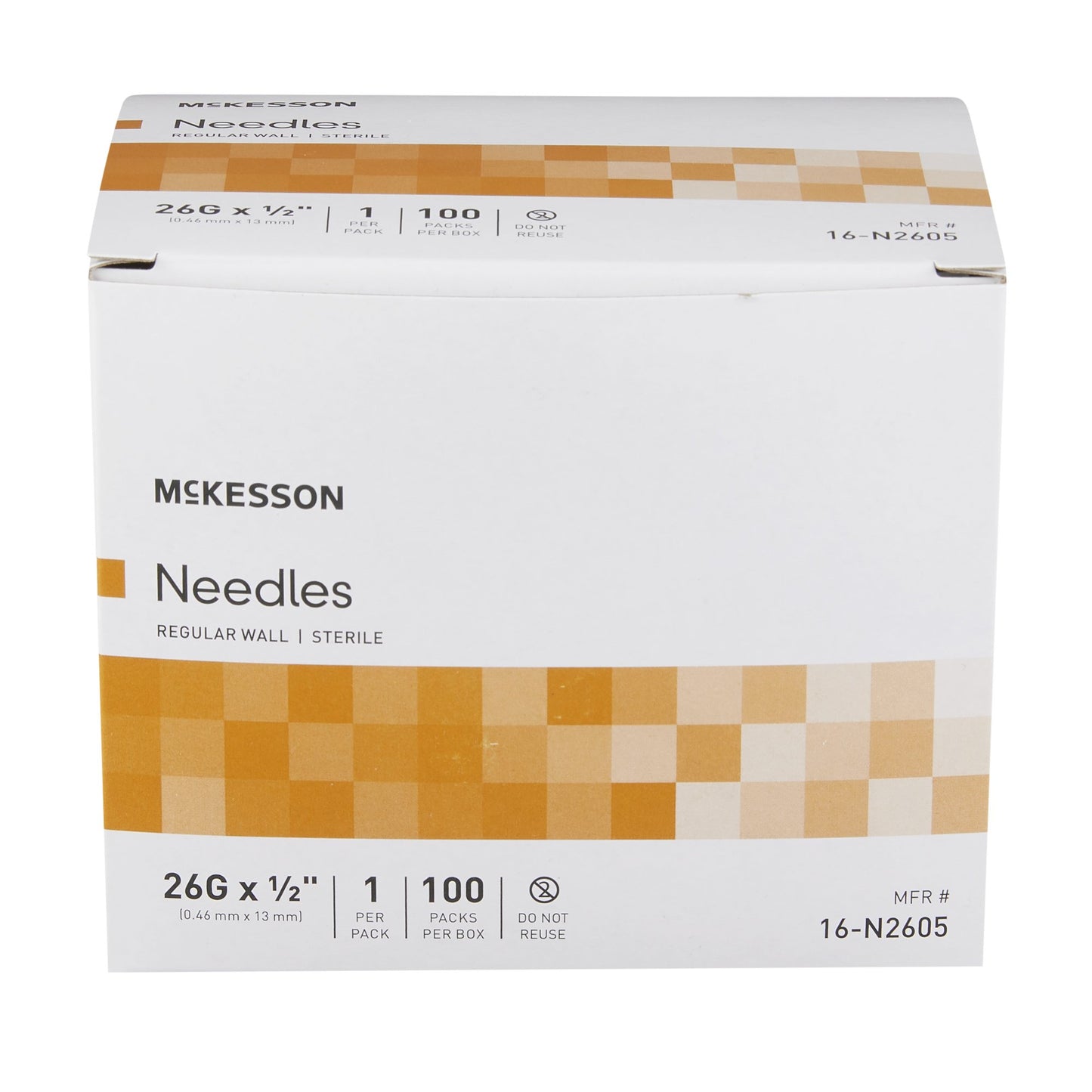 Hypodermic Needle McKesson 1/2 Inch Length 26 Gauge Regular Wall Without Safety - 16-N2605