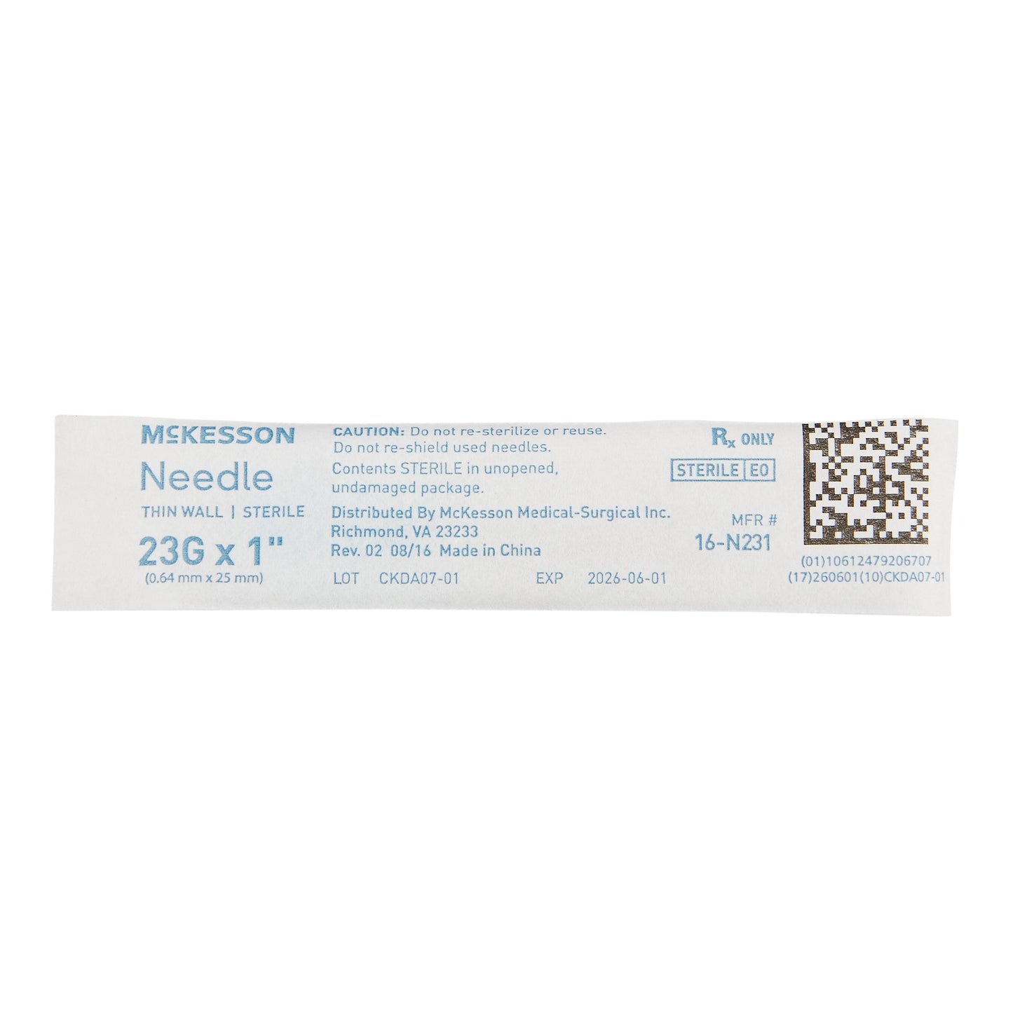 Hypodermic Needle McKesson 1 Inch Length 23 Gauge Thin Wall Without Safety - 16-N231