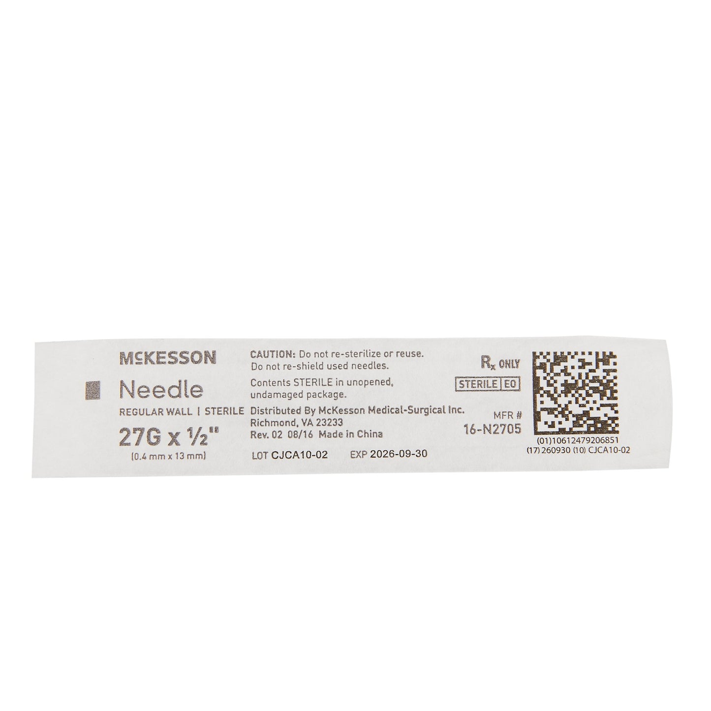 Hypodermic Needle McKesson 1/2 Inch Length 27 Gauge Regular Wall Without Safety - 16-N2705