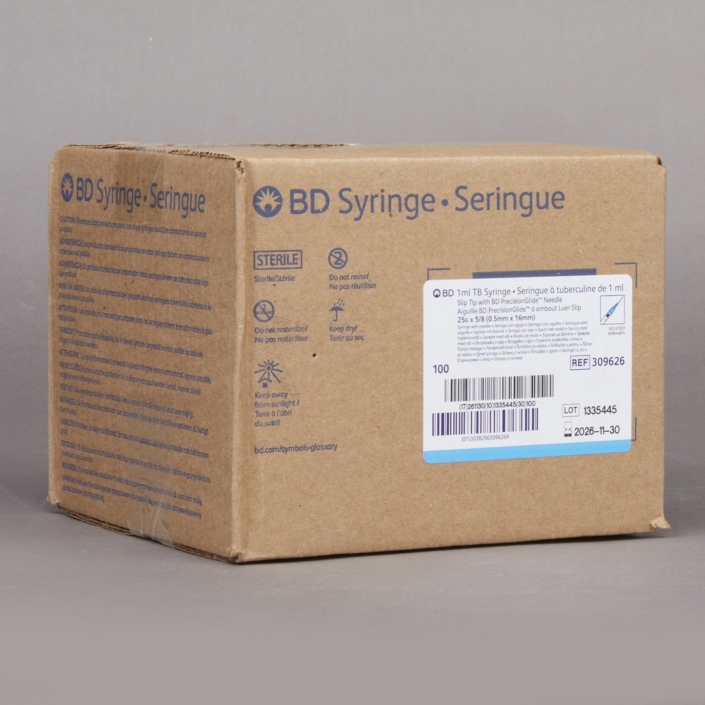 Standard Tuberculin Syringe with Needle PrecisionGlide™ 1 mL 5/8 Inch 25 Gauge NonSafety Thin Wall - 309626