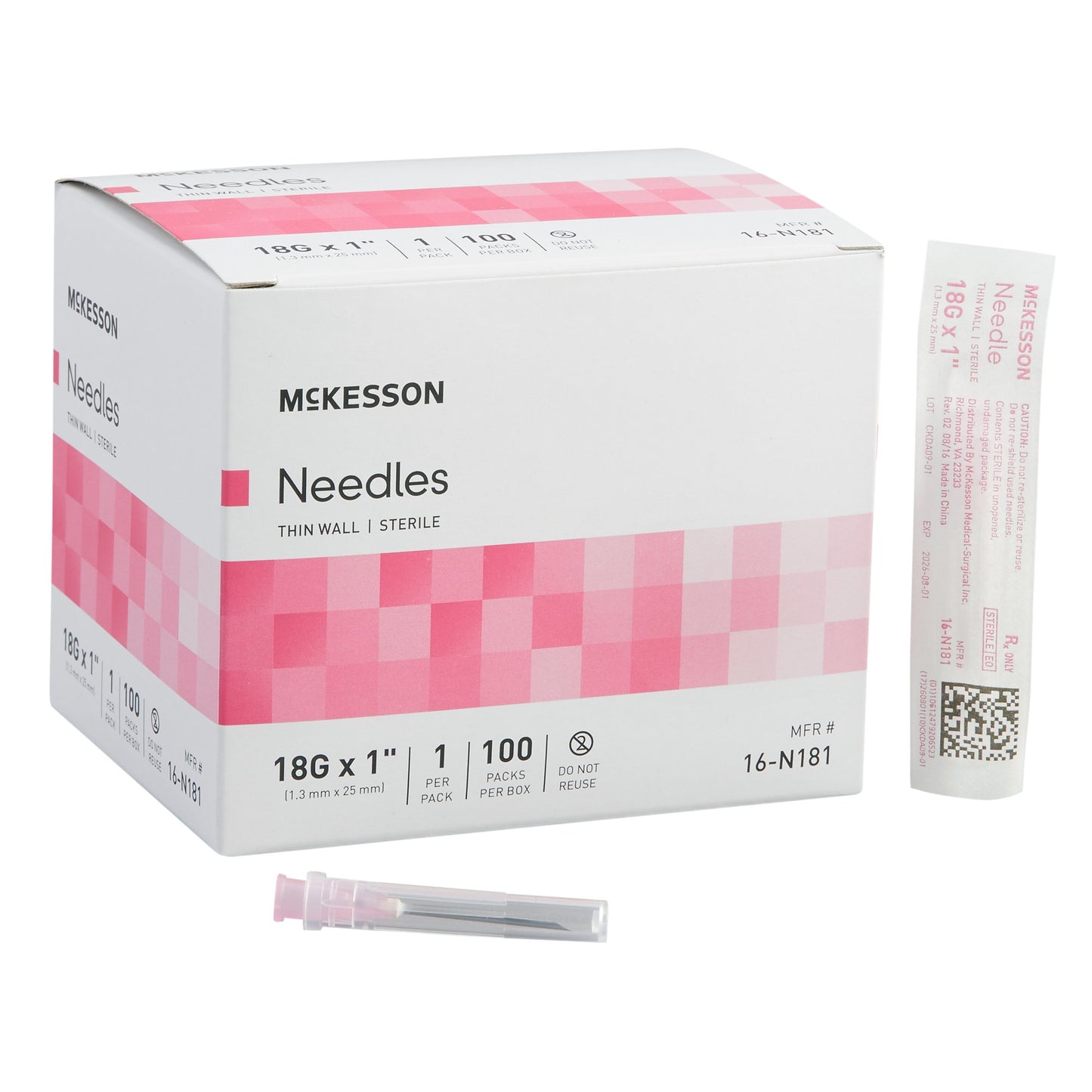 Hypodermic Needle McKesson 1 Inch Length 18 Gauge Thin Wall Without Safety - 16-N181