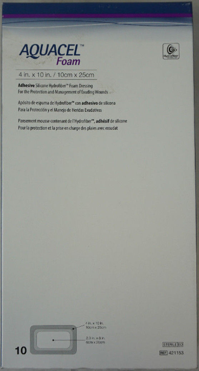 Aquacel® Adhesive Silicone Foam Dressing 4" x 10" Sterile - 421153 - Medsitis