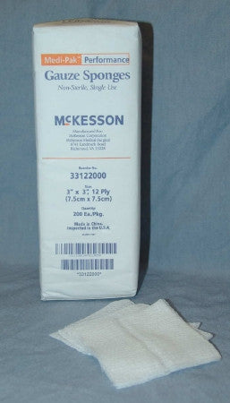 Medi-Pak™ Performance 3" x 3" 12 ply 100% Cotton Gauze Sponge - 33122000 - Medsitis