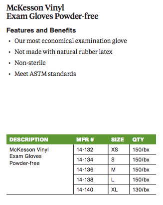 McKesson PF Vinyl Exam Gloves Medium - 14-116 - Medsitis
