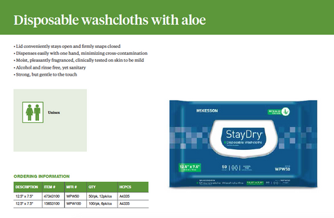 StayDry® Scented Disposable Washcloths with Aloe Pack of 100 (7.5" x 12.5") - WPW100 - Medsitis