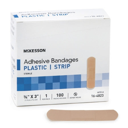 McKesson Adhesive Strip Plastic Rectangle 3/4" x 3" - 16-4823 - Medsitis