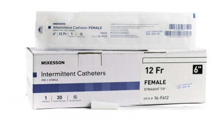 McKesson Female 6" Straight Tip Intermittent Catheters 12Fr. - 16-F612 - Medsitis