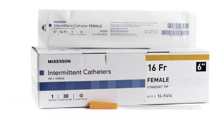 McKesson Female 6" Straight Tip Intermittent Catheters 16Fr. - 16-F616 - Medsitis