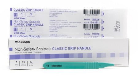 McKesson General Purpose Stainless Steel Scalpel with Classic Grip Handle - Size 11 - 16-63811 - Medsitis