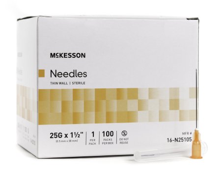 McKesson Hypodermic Thin Wall Needle w/o Safety 25G x 1-1/2" - 16-N25105 - Medsitis