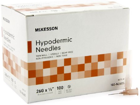 McKesson Hypodermic Regular Wall Needle w/o Safety 26G x 1/2" - 16-N2605 - Medsitis