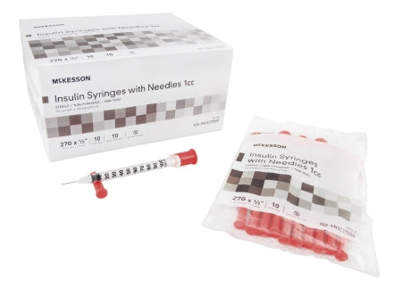 McKesson Insulin Syringes w/ Fixed Needles 1cc 27G x 1/2" - 102-SN1C2705P - Medsitis