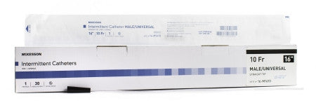 McKesson Male/Univ 16" Straight Tip Intermittent Catheters 10Fr. - 16-M1610 - Medsitis