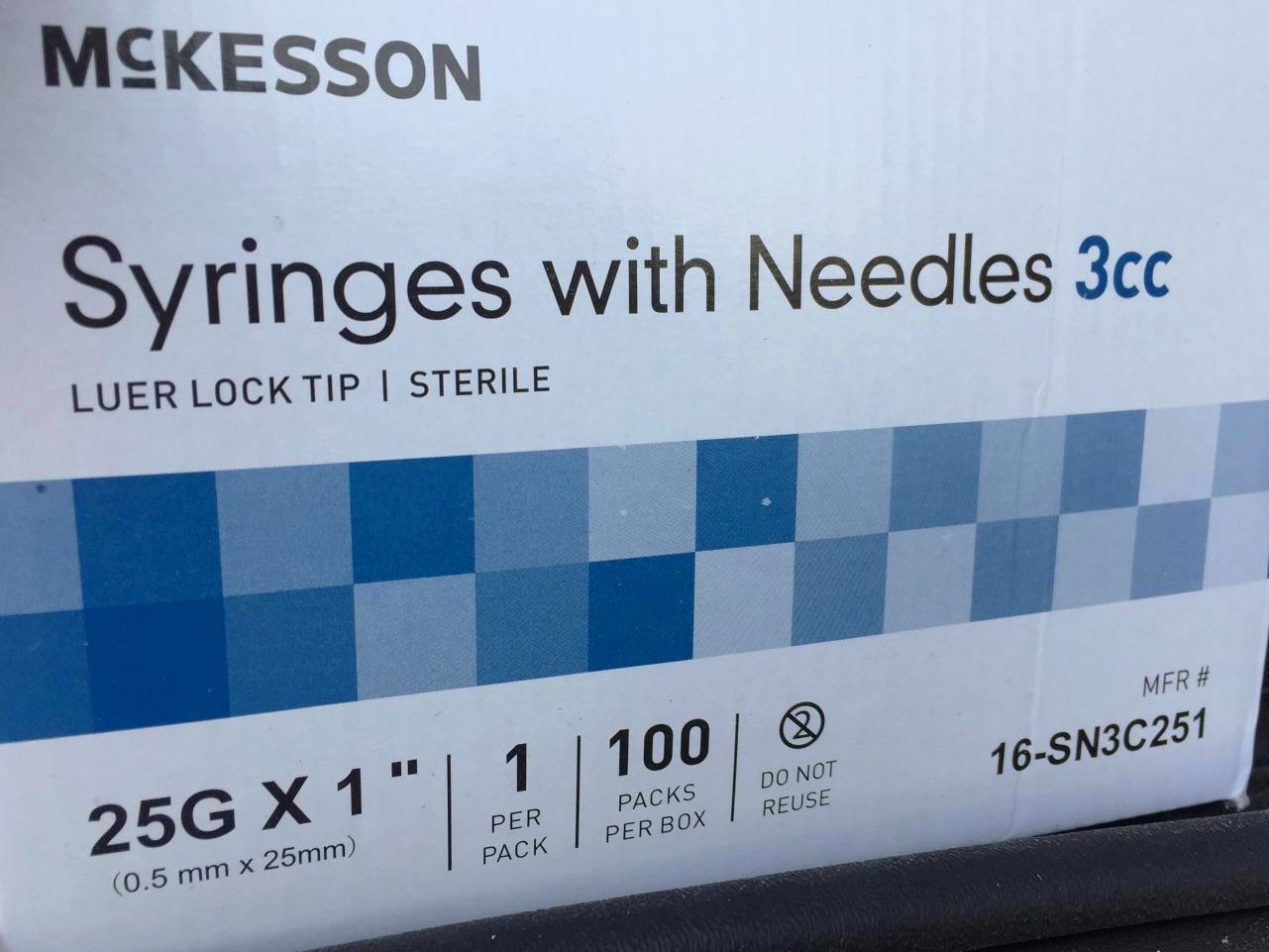 3mL Syringe 25G 1 Inch Thin Wall Needle McKesson 16SN3C251- Box/100