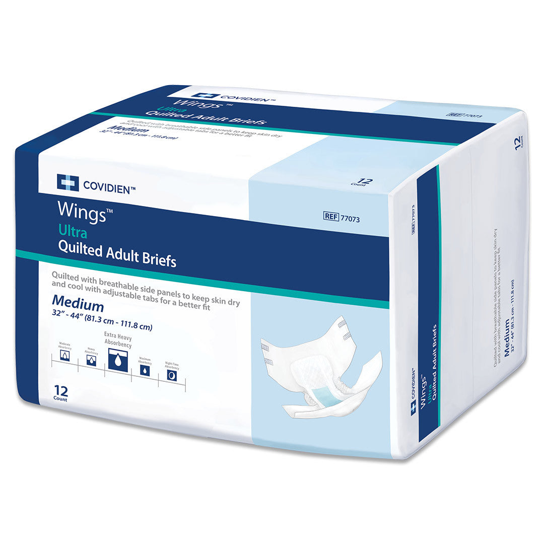 Wings™ Ultra Quilted Adult Briefs 45" - 58" Waist (Large) Extra Heavy Absorbency - 77074 - Medsitis