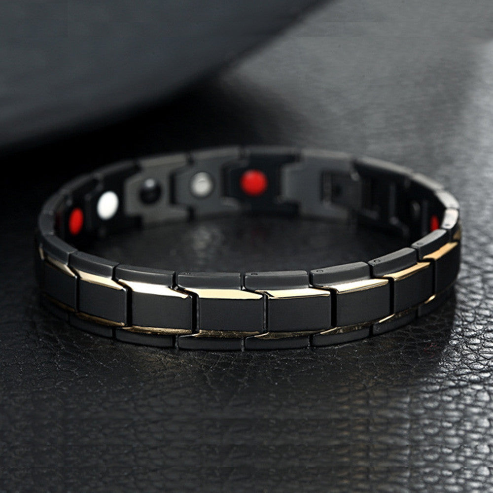 Men's Luxury Gold Plated SS Magnetic Energy Bracelet Bangle - Medsitis