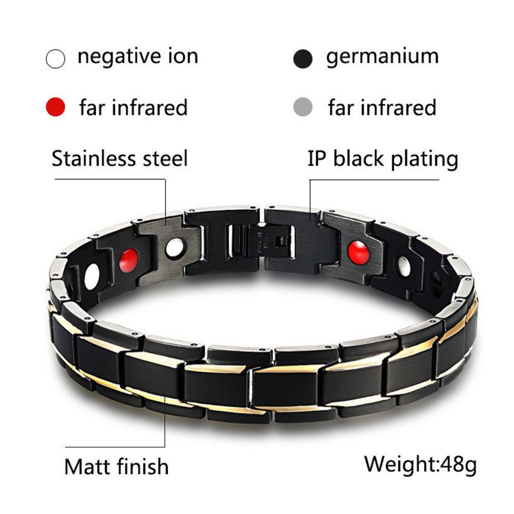 Men's Luxury Gold Plated SS Magnetic Energy Bracelet Bangle - Medsitis