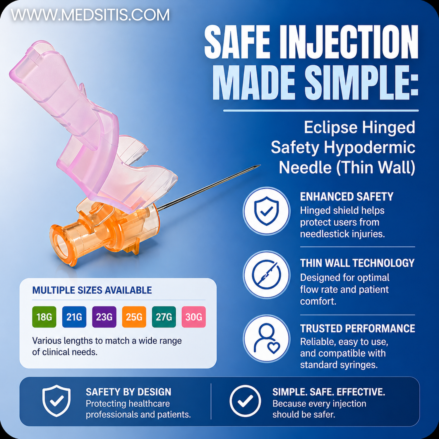 Safe Injection Made Simple: Eclipse Hinged Safety Hypodermic Needle (Thin Wall)