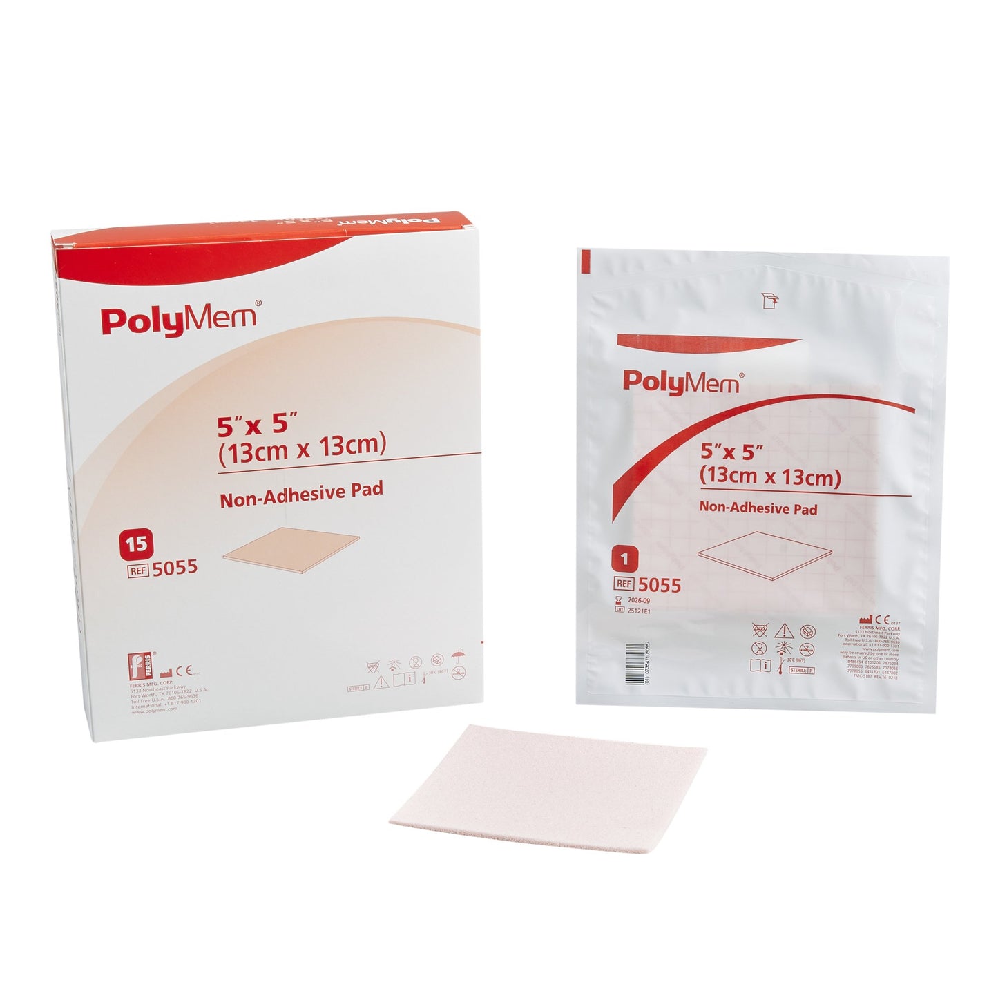 PolyMem® Nonadhesive without Border Foam Dressing, 5 x 5 Inch 5055
