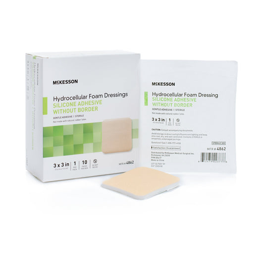 Foam Dressing McKesson 3 X 3 Inch Without Border Film Backing Silicone Gel Adhesive Square Sterile - 4862